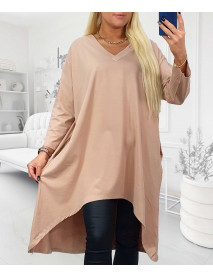 JEMNÁ TENKÁ VEĽKÁ DLHÁ MIKINA  s vreckami - OVERSIZE  - BETTY FASHION - latte